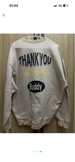 เสื้อสเวตเตอร์แขนยาว THANK YOU Buddy สีครีม สไตล์มินิมอล รูปที่ 3