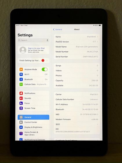 iPad Mini 5 Wifi Cellular 256 GB รูปที่ 3