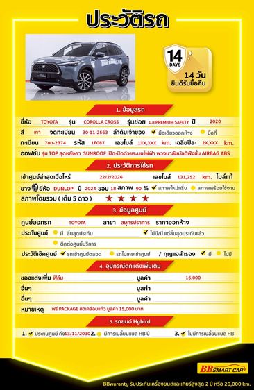 Toyota Corolla Cross 2020 1.8 Hybrid Premium Safety Utility-car ไฮบริด ไม่ติดแก๊ส เกียร์อัตโนมัติ เทา รูปที่ 2