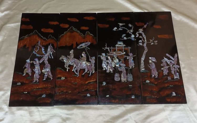 รูปติดผนัง ภาพแขวนจีนฝังมุกบนแผ่นไม้