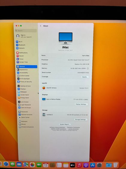 iMac 27 นี้ว 5K ปี 2017 CPU I7 RAM 16G SSD128G HDD 2TB การ์ดจอ Pro 580 8G รูปที่ 2