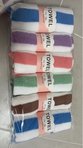 ผ้าขนหนูขนเป็ดมีขอบขนาด35x75cm ขนาดแพ็ค6ผืน