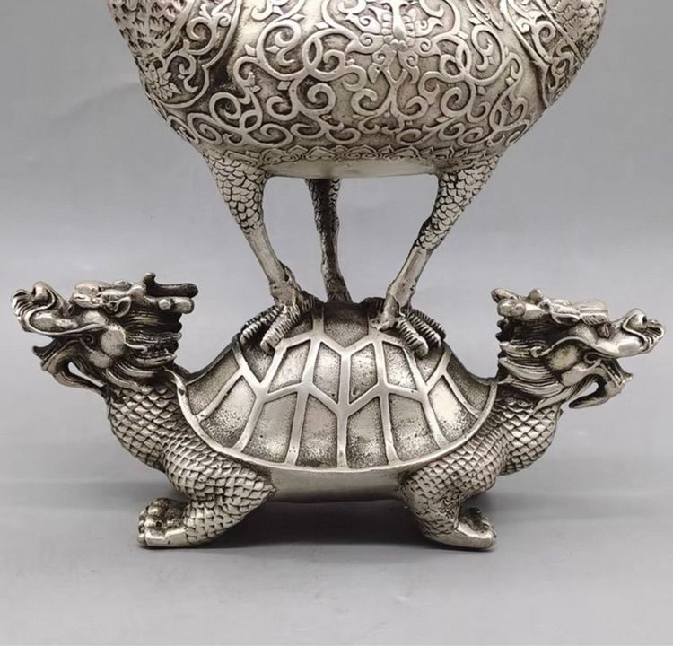 ✨กระถางธูปทองเหลืองขาวแกะสลักลวดลายเต่า รูปที่ 3