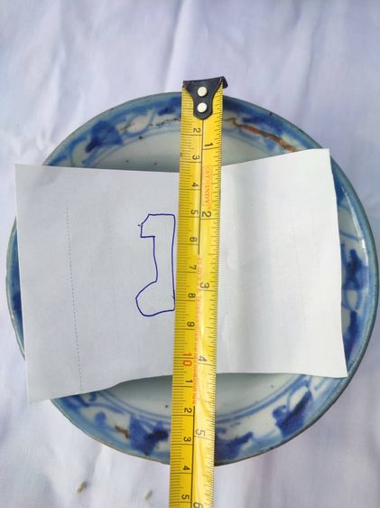 ชามปักไป่  ชามทรงปากผาย เครื่องกระเบื้องวาดลายครามโบราณ เนื้อกระเบื้องกังไส ใต้จานมีภาษาจีน รูปที่ 3