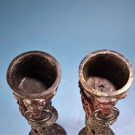 ✨ชุดเชิงเทียนทองเหลืองโบราณลวดลายมังกรจีน รูปที่ 2