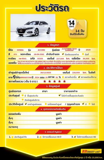Honda Accord 2019 2.0 Hybrid Tech Sedan ไฮบริด ไม่ติดแก๊ส เกียร์อัตโนมัติ ขาว รูปที่ 2