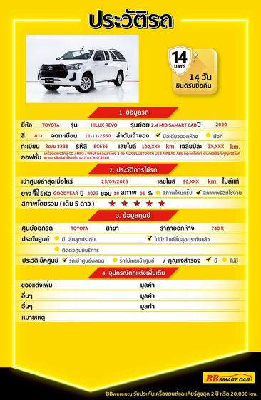 Toyota Hilux Revo 2020 Smart Cab 2.4 Mid Z Edition Pickup ดีเซล ไม่ติดแก๊ส เกียร์อัตโนมัติ ขาว รูปที่ 2