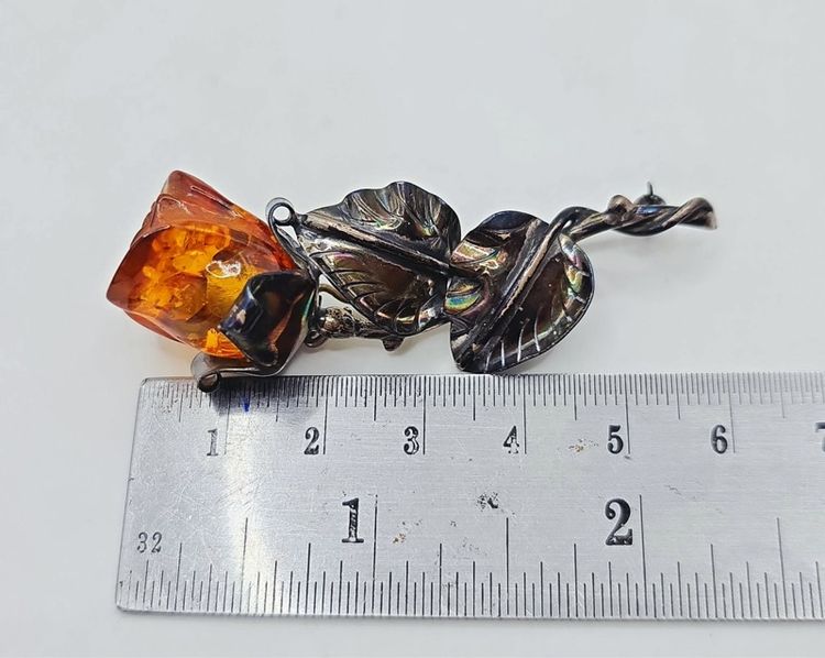 📌เข็มกลัดงานเก่า เงินแท้ อำพัน🧡🌹  รูปที่ 13