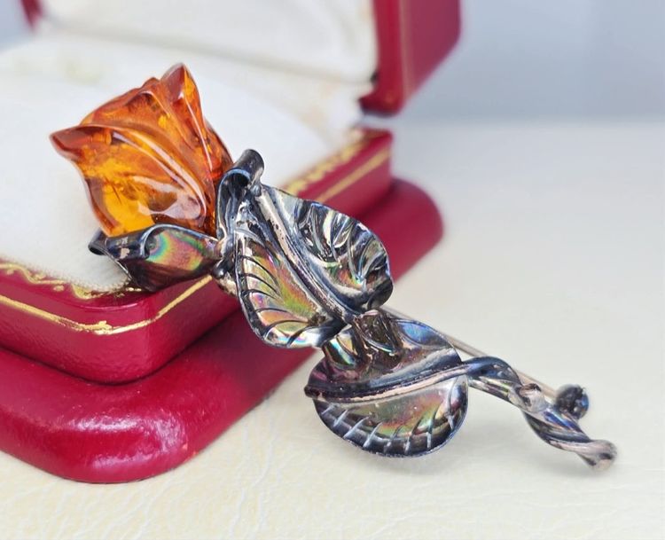 📌เข็มกลัดงานเก่า เงินแท้ อำพัน🧡🌹  รูปที่ 5