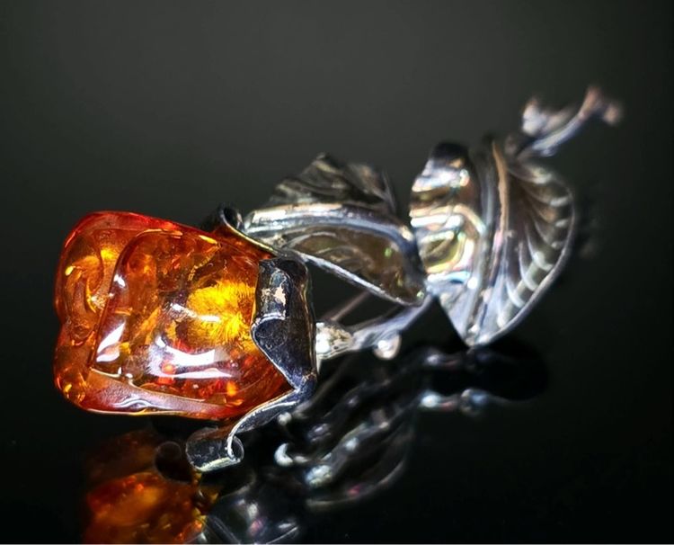 📌เข็มกลัดงานเก่า เงินแท้ อำพัน🧡🌹  รูปที่ 2