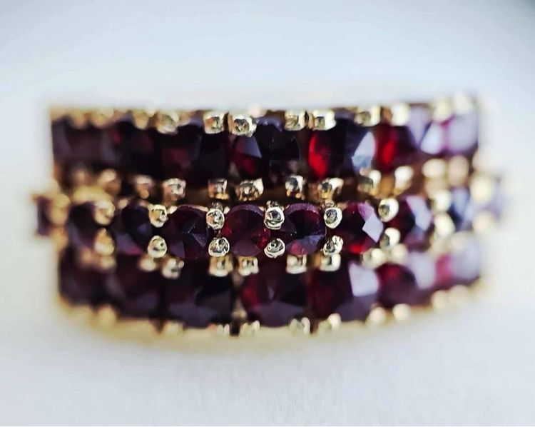 📌แหวนงานเก่า เงินแท้ชุบทอง พลอยแท้โกเมน ♥️ไซส์ 53  รูปที่ 2