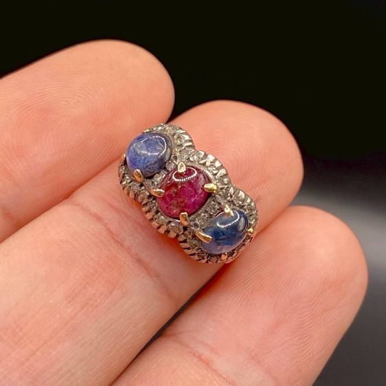 📌ขายอะไหล่งานเก่า ทองแท้ 9K เพชรแท้กุหลาบ 💎พลอยแท้ ทับทิม🩷นิหร่า💙 นน. 2.7 กรัม 