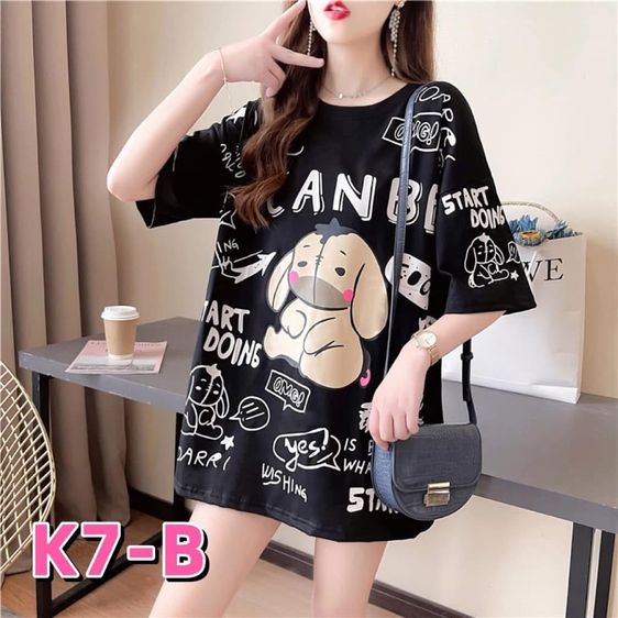 แขนสั้น อื่นๆ ฟรีไซส์ เสื้อเชิ้ตและเสื้อผู้หญิง เสื้อยืดover size ลายน่ารักผ้า cotton 