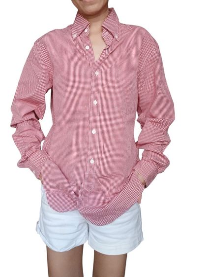 เชิ้ตแขนยาว สีแดง ลายทาง และลายตาราง สภาพดี รูปที่ 12