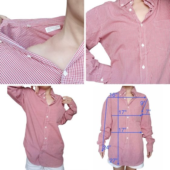 เชิ้ตแขนยาว สีแดง ลายทาง และลายตาราง สภาพดี รูปที่ 14