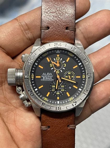 เงิน นาฬิกา Alba Chronograph พร้อมสายหนังแท้