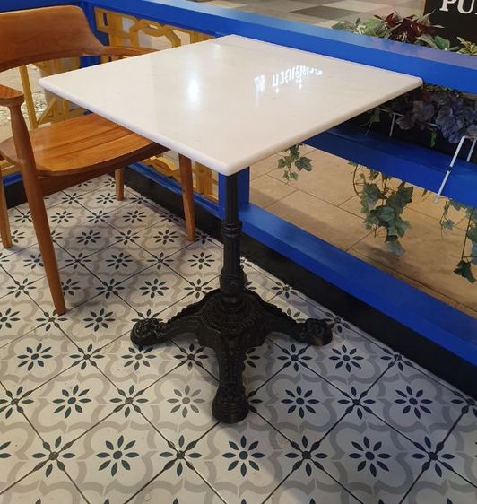 ชุดโต๊ะแผ่นหินขาวอิตาลีเก้าอี้ไม้แท้ รูปที่ 7