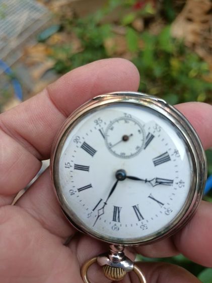 นาฬิกาพกโบราณ Cylindre 15 Rubis Silver .800 หน้ากระเบื้อง ระบบไขลาน ตัวเรือน 43mm.เป็นเงินแท้ทั้งเรือน ขอบกะไหล่ทอง 14k.หนามาก พร้อมส่งครับ. รูปที่ 13