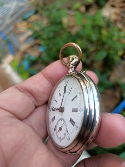 นาฬิกาพกโบราณ Cylindre 15 Rubis Silver .800 หน้ากระเบื้อง ระบบไขลาน ตัวเรือน 43mm.เป็นเงินแท้ทั้งเรือน ขอบกะไหล่ทอง 14k.หนามาก พร้อมส่งครับ. รูปที่ 9