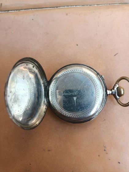 นาฬิกาพกโบราณ Cylindre 15 Rubis Silver .800 หน้ากระเบื้อง ระบบไขลาน ตัวเรือน 43mm.เป็นเงินแท้ทั้งเรือน ขอบกะไหล่ทอง 14k.หนามาก พร้อมส่งครับ. รูปที่ 2