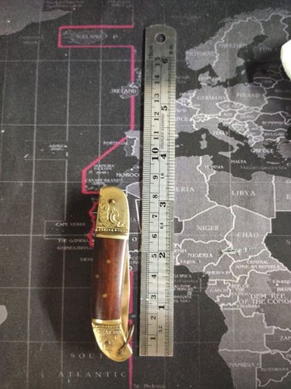 มีดพับทองเหลืองประกับไม้ ลายไทย (รุ่นพกพา) Thai Traditional Brass and Wood Folding Pocket Knife รูปที่ 3