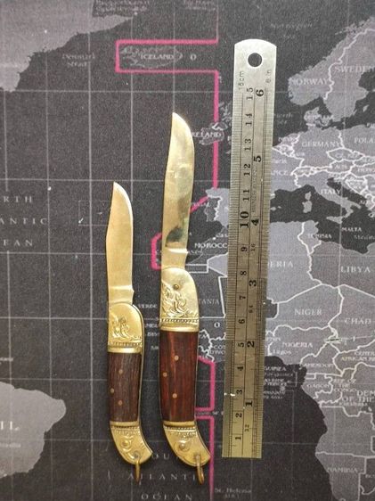 มีดพับทองเหลืองประกับไม้ ลายไทย (รุ่นพกพา) Thai Traditional Brass and Wood Folding Pocket Knife รูปที่ 2