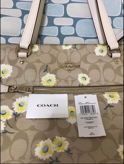 หนังแท้ หญิง เนื้อ กระเป๋าสะพาย Coach C3252 Gallery tote Signature coated canvas and smooth leather  