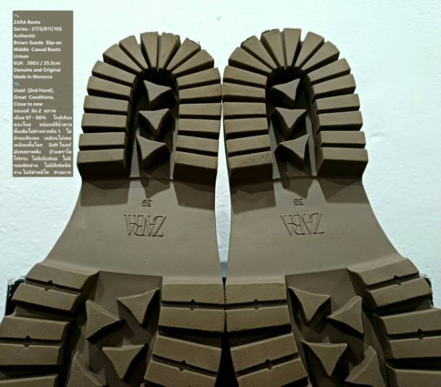 ZARA Middle Boots, Unisex 39EU(25.0cm) Original Made in Morocco ของแท้ มือ 2 สภาพใกล้เคียงของใหม่, รองเท้าบู้ท ZARA หนังแท้ พื้นเต็ม สวยมาก รูปที่ 10