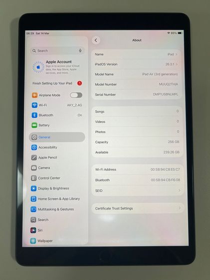 iPad Air 3 (256GB) Wi-Fi สภาพสมบูรณ์ และ Apple Pencil 1 (ยังไม่รวมราคา) เจ้าของขายเอง เครื่อง100 แบตสภาพดี ใช้งานถนอมมาก รูปที่ 10