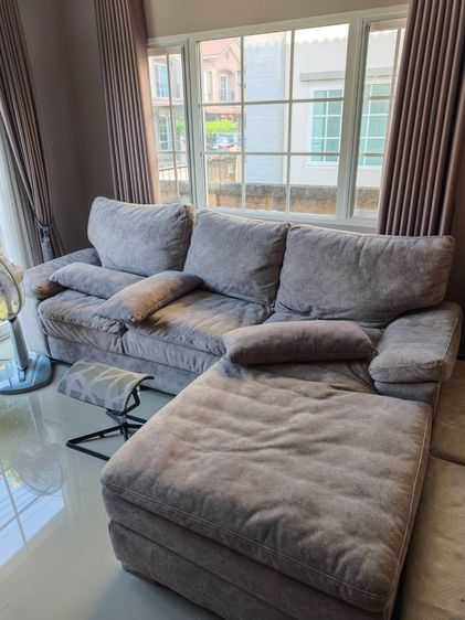 โซฟา 3 ที่นั่ง รูปตัว L ผ้าหนังกลับ สีเทา รูปที่ 2