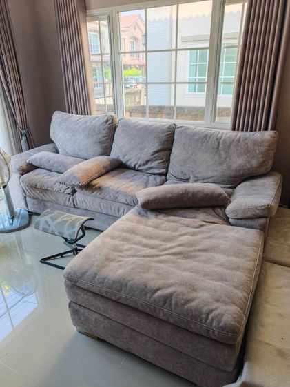 โซฟา 3 ที่นั่ง รูปตัว L ผ้าหนังกลับ สีเทา รูปที่ 4