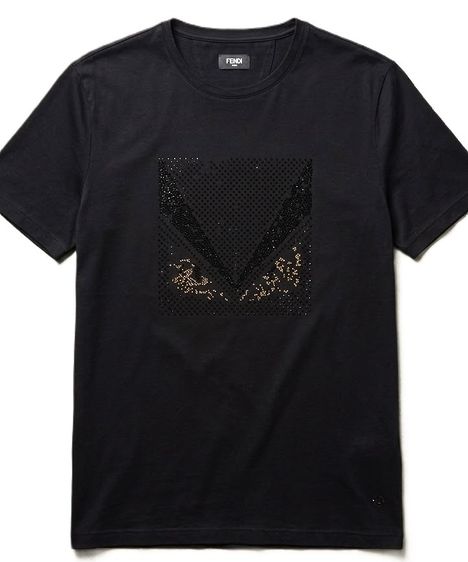 เสื้อทีเชิ้ต EU 43 ดำ แขนสั้น เสื้อยืดคอกลม FENDI FF Mesh Panel T- shirt 