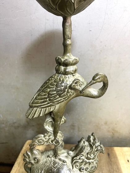 เชิงเทียน เต่ามังกรคู่นกกระเรียน ทองเหลืองสะสม รูปที่ 8