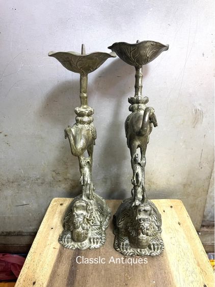 เชิงเทียน เต่ามังกรคู่นกกระเรียน ทองเหลืองสะสม รูปที่ 5