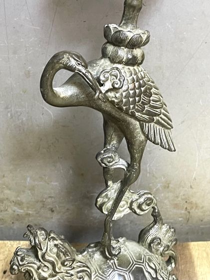 เชิงเทียน เต่ามังกรคู่นกกระเรียน ทองเหลืองสะสม รูปที่ 14