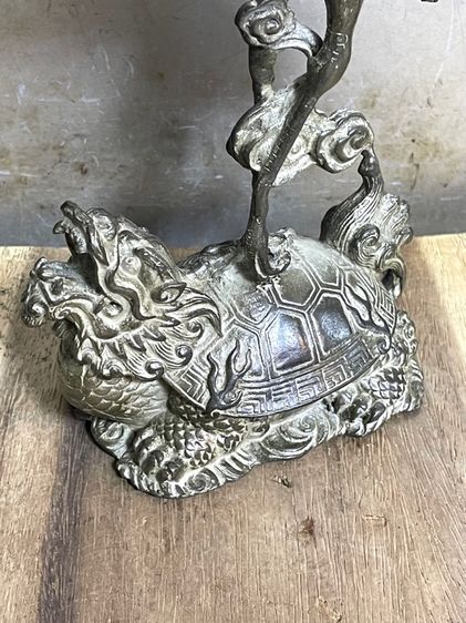 เชิงเทียน เต่ามังกรคู่นกกระเรียน ทองเหลืองสะสม รูปที่ 15