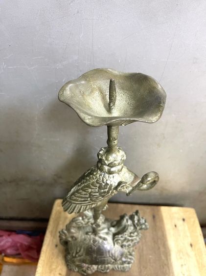 เชิงเทียน เต่ามังกรคู่นกกระเรียน ทองเหลืองสะสม รูปที่ 7