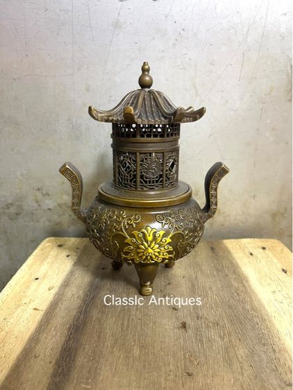 กระถาง กำยาน ทองเหลืองสะสม A20