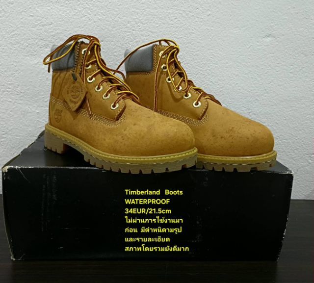 Timberland Boots For Children, Unisex 34EU(21.5cm) ของแท้ มือ 2 สภาพไม่ผ่านการใช้งานมาก่อน, รองเท้า Timberland หนังแท้ มีตำหนิตามรายละเอียด รูปที่ 2