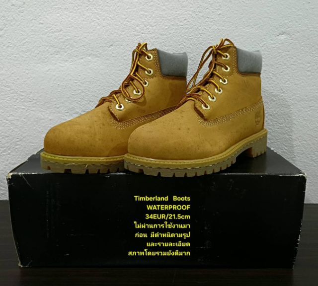 Timberland Boots For Children, Unisex 34EU(21.5cm) ของแท้ มือ 2 สภาพไม่ผ่านการใช้งานมาก่อน, รองเท้า Timberland หนังแท้ มีตำหนิตามรายละเอียด รูปที่ 3