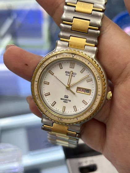 เงิน Seiko Sports 150 Quartz 5H23-6B80 Vintage Two-Tone Day-Date กันน้ํา 150m สายเดิม Seiko