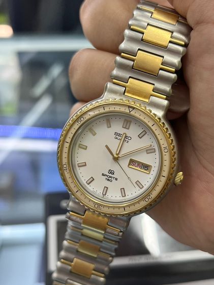 Seiko Sports 150 Quartz 5H23-6B80 Vintage Two-Tone Day-Date กันน้ํา 150m สายเดิม Seiko รูปที่ 7