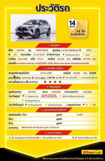 Toyota Yaris Cross 2024 1.5 HEV Premium Utility-car ไฮบริด ไม่ติดแก๊ส เกียร์อัตโนมัติ เทา รูปที่ 2