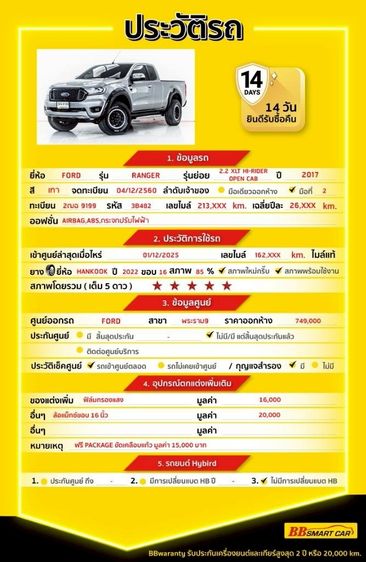 Ford Ranger 2017 2.2 Hi-Rider XLT Pickup ดีเซล ไม่ติดแก๊ส เกียร์ธรรมดา เทา รูปที่ 2