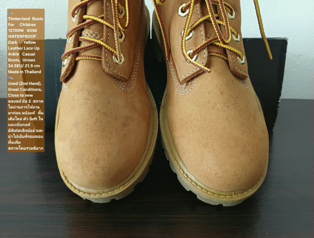 Timberland Boots For Children, Unisex 2.5US 34.5EU(21.9cm) ของแท้ มือ 2 สภาพไม่ผ่านการใช้งานมาก่อน, รองเท้า Timberland หนังแท้ พื้นเต็มสวย รูปที่ 7