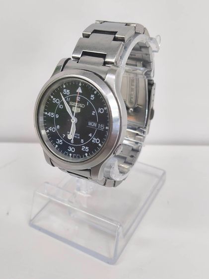 เงิน Seiko 5 Automatic 21 Jewels เครื่อง 7S26 Day-Date ฝาหลังโชว์เครื่อง สายเหล็กแท้