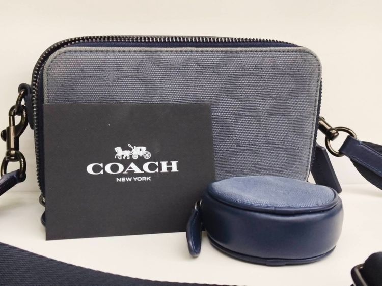 หนังแท้ ไม่ระบุ น้ำเงิน Coach Crossbody Signature Jacquard พร้อมกระเป๋าเหรียญ + ใบเสร็จ Shop แท้