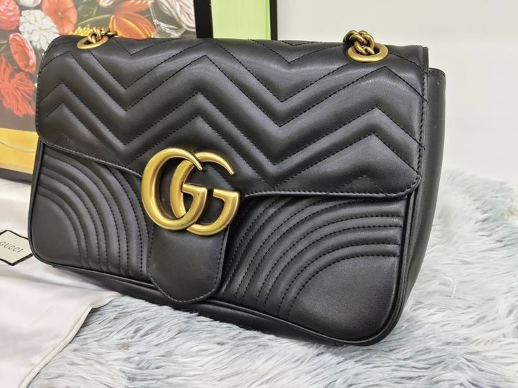 หนังแท้ ไม่ระบุ ดำ Gucci GG Marmont Matelassé Shoulder Bag Black Leather อะไหล่ทอง รุ่น Heart Back พร้อมกล่อง