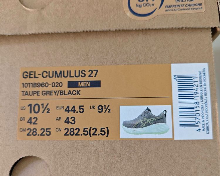 มือ1 Asics Cumulus27 Us10.5 ของแท้พร้อมกล่อง รูปที่ 9