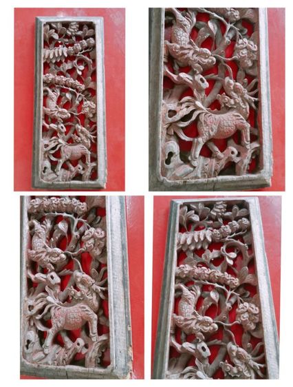 งานไม้ เก่า 6แผ่น ช้าง 2แผ่น ,สิงห์ 2แผ่น ,กิเลน2แผ่น
ขนาดต่อเเผ่น 94cmx38cm  รูปที่ 5